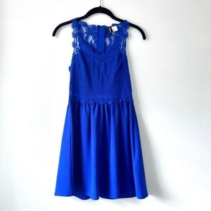 H&M Divided Mini Dress Royal Blue with Lace Detail